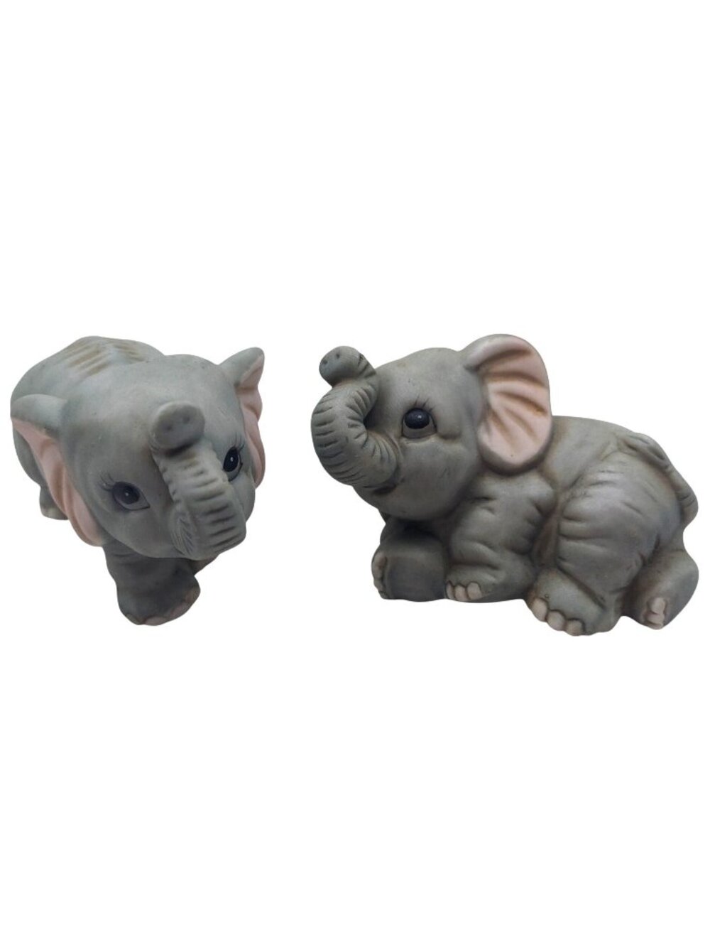 Homco Baby Elephant Figurine Set Of 2 Vintage Home Interiors Gray Trunk Up 1400